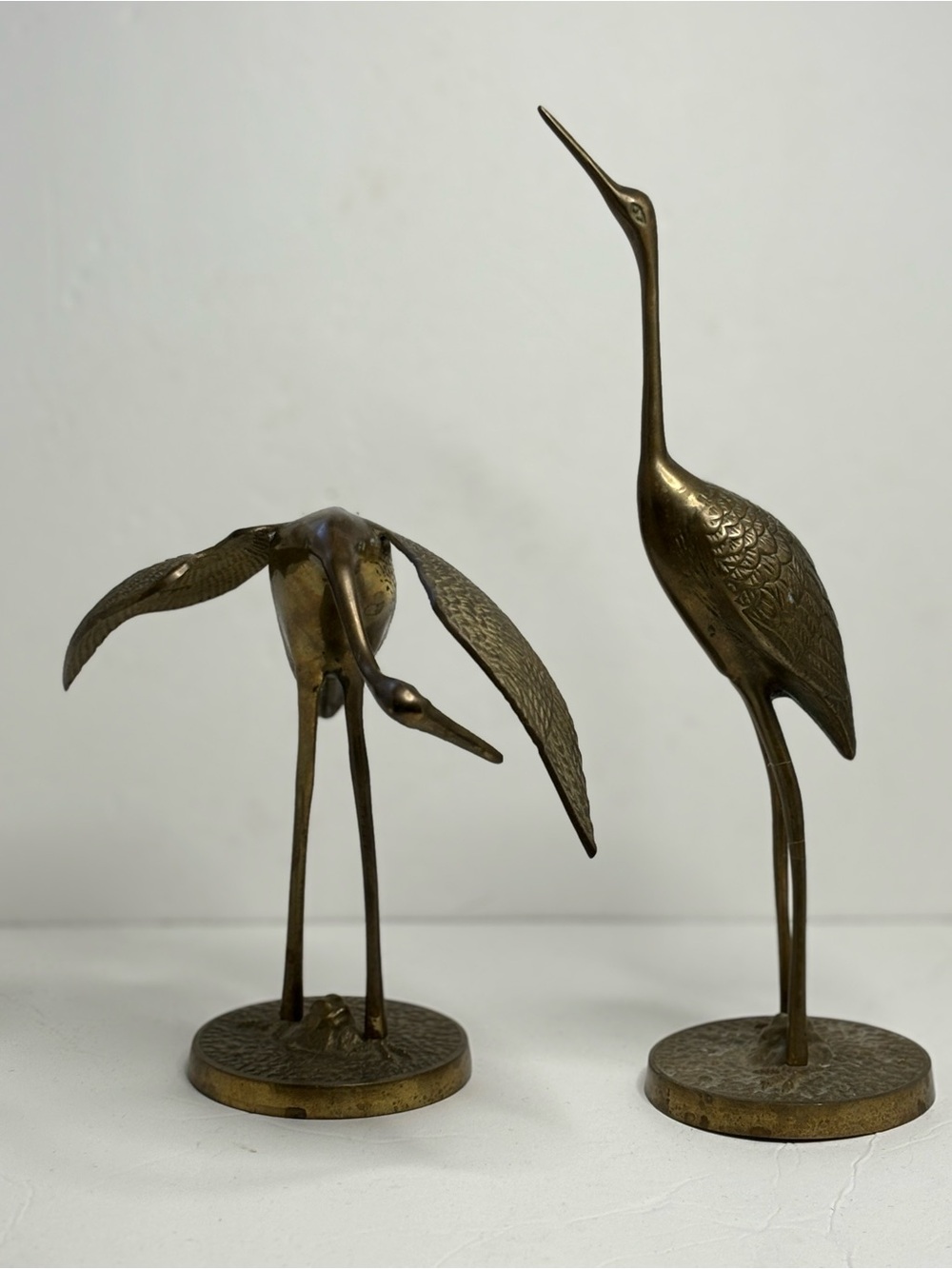 Vintage Brass Crane Figurine Pair